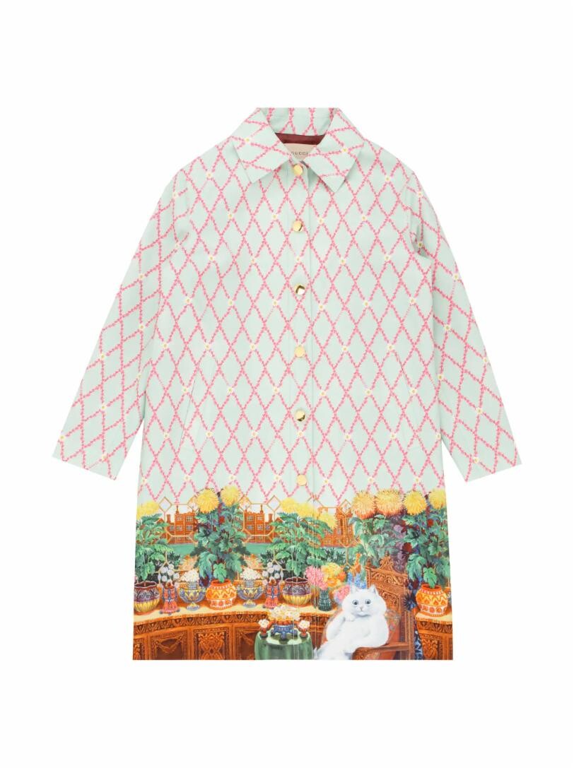 

Пальто однобортное с принтом Gucci, мультиколор