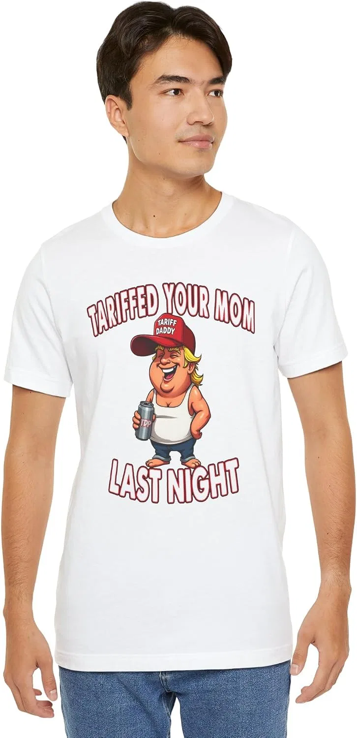 Футболка с принтом Tariffed Your Mom Last Night Bella Canvas 3001, White — фото 3