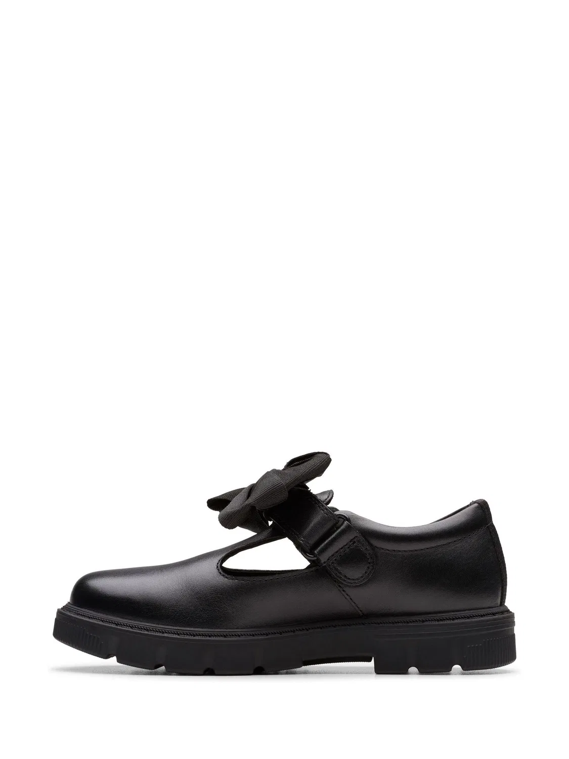 Туфли Clarks Lorcam Hope для девочек, черные, кожаные, со съемным бантом — фото 2