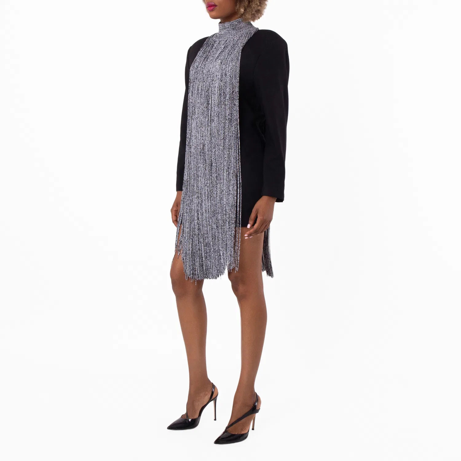 Накидка с бахромой Mouline Fringed Cape Burberry, Black/White — фото 3
