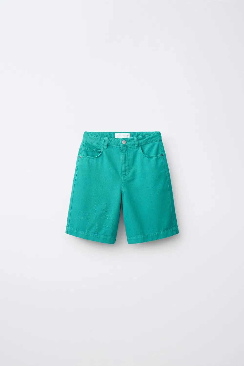 Однотонные джинсовые шорты-бермуды ZARA, Turquoise green