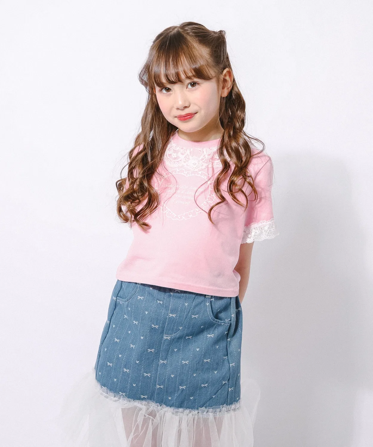 Детская футболка с кружевными рюшами и принтом French Heart URBAN CHERRY, Pink