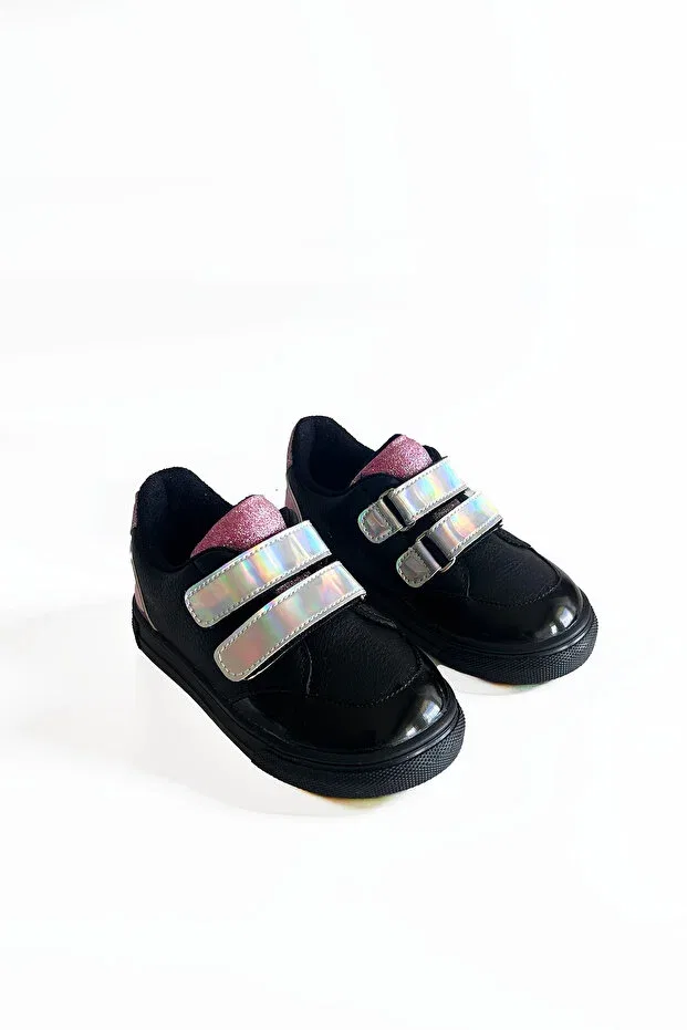 Детские повседневные туфли для девочек с ортопедической подошвой Party First Step Orthopedic Velcro Sthapy, Black — фото 4