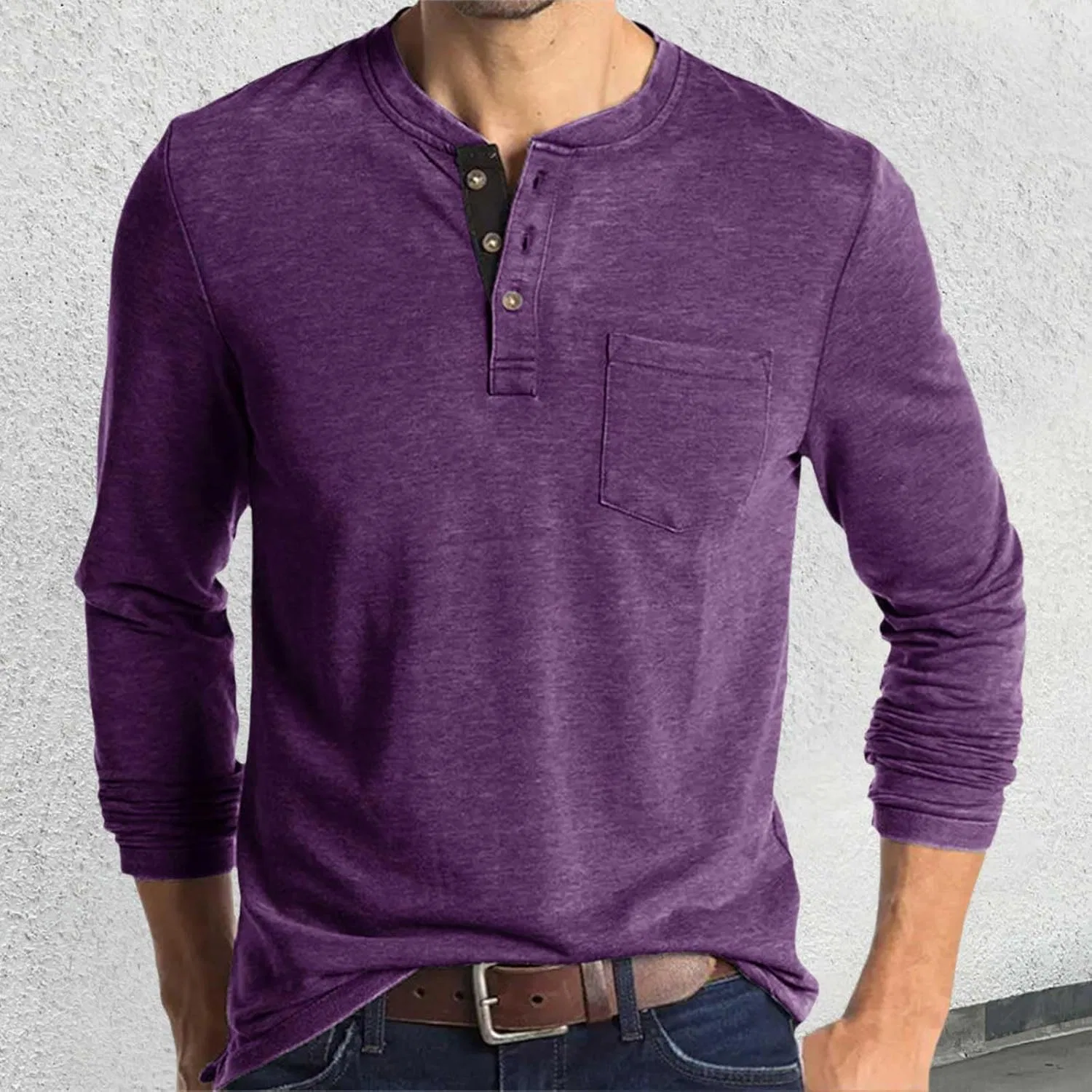 Мужская облегающая футболка поло с пуговицами Generic, Purple — фото 2