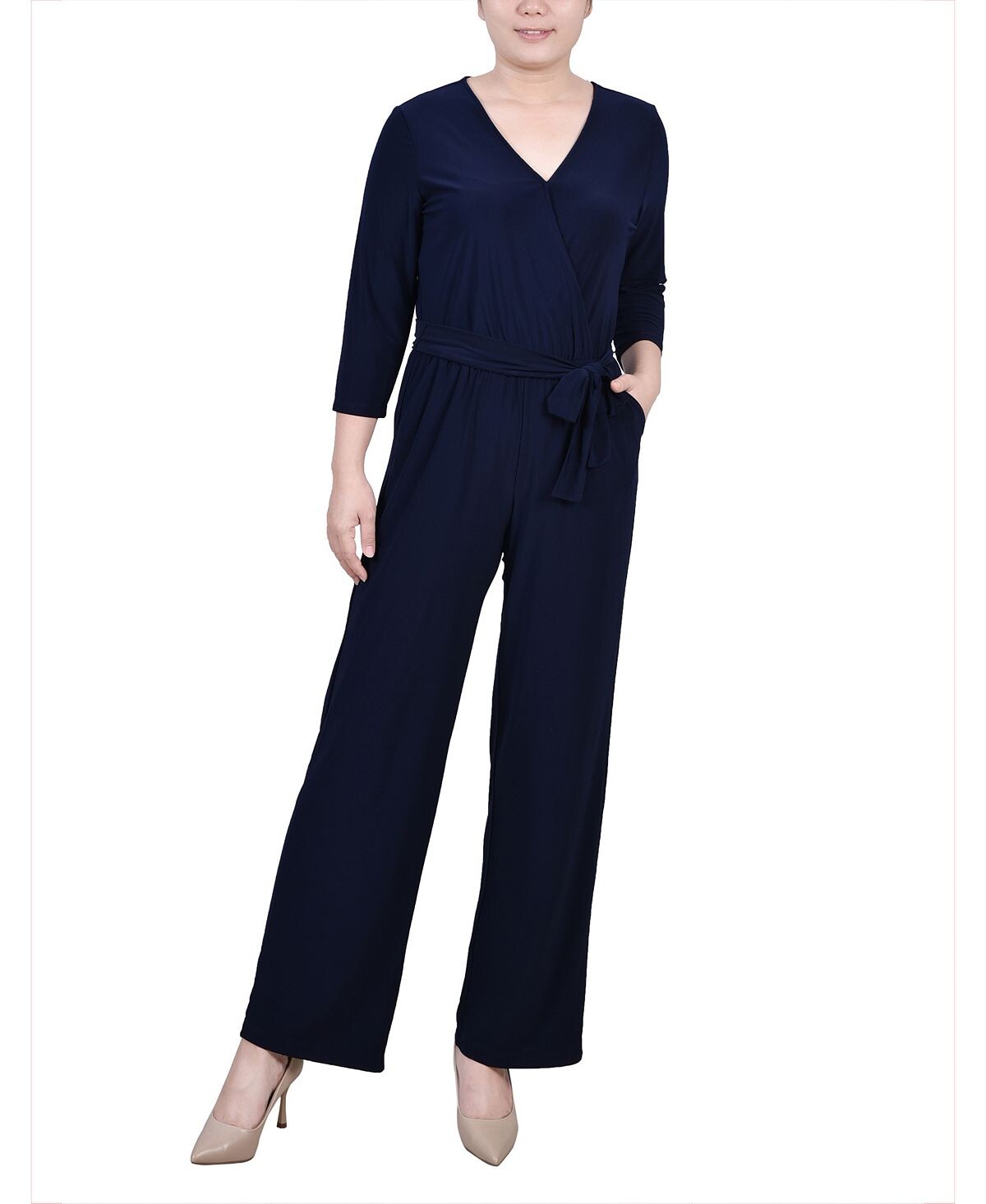 

Миниатюрный короткий комбинезон с поясом и рукавами 3/4 NY Collection, синий