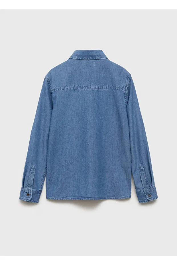 Детская джинсовое джинсовая рубашка с длинным рукавом Mango Kids, Dark Blue — фото 2