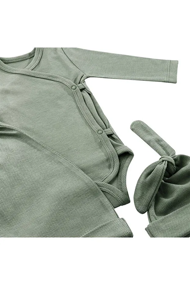 Детский комплект для новорожденных хлопковый Plum Newborn Hospital Discharge Set Tinylamb, Khaki Green — фото 2