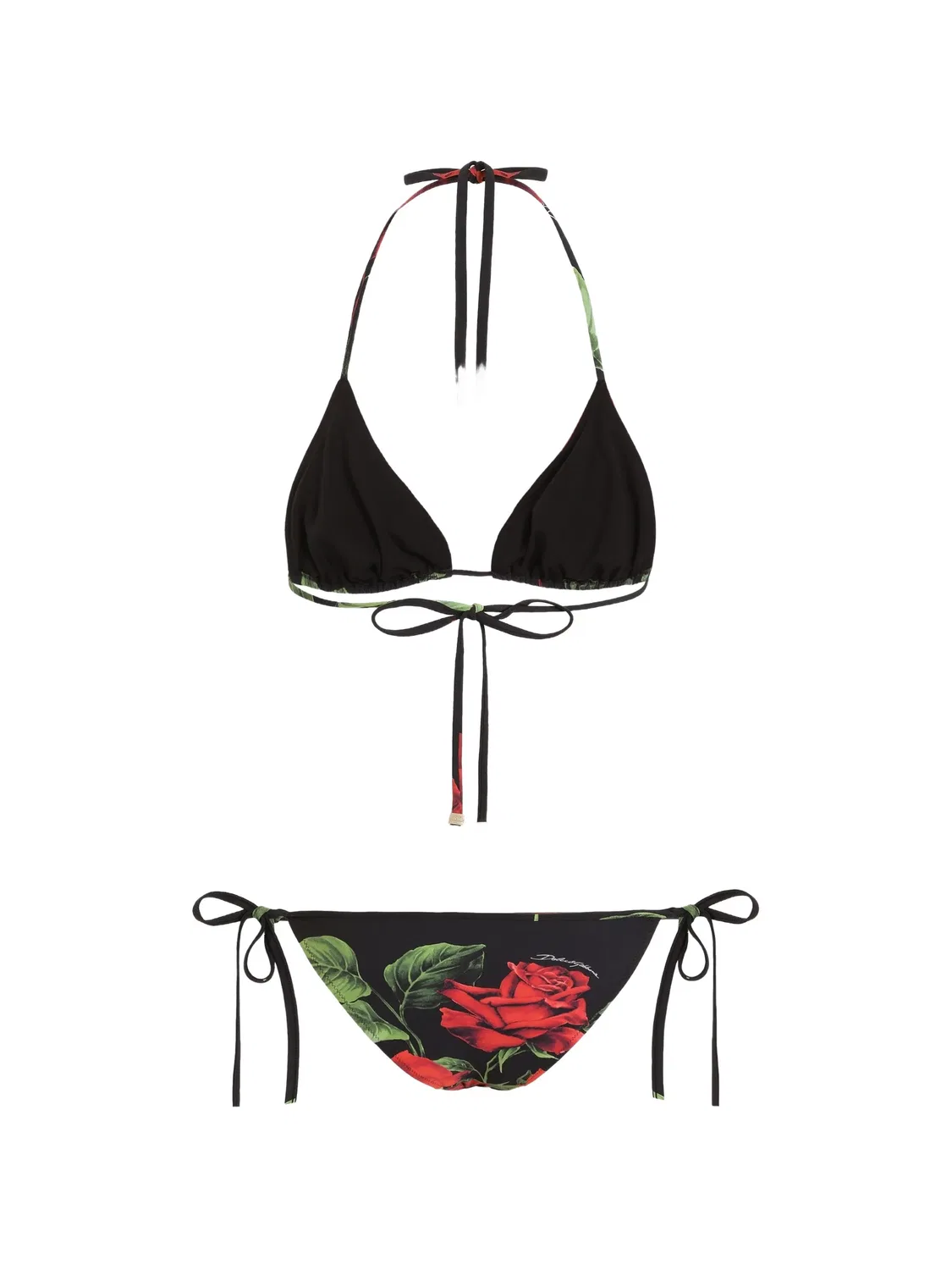 Бикини-треугольник с принтом роз Dolce & Gabbana, черный — фото 2
