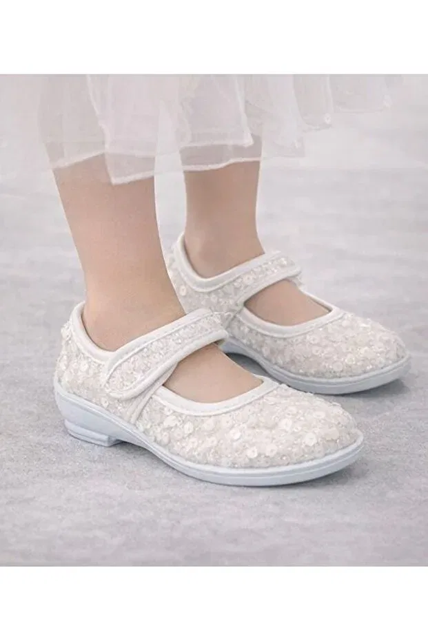 Детские балетки для девочек с коротким каблуком Shining heelled girls' ballet flats Papucumun Dünyasi, White — фото 2