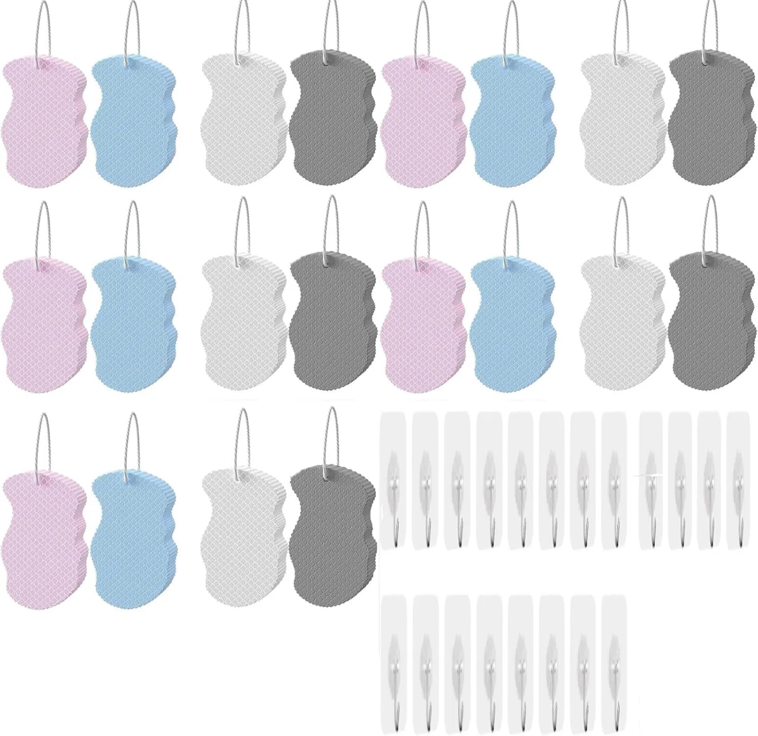 Мочалка для ванны отшелушивающая, PVA, YOLEANSON, Grey 5 White 5 Pink 5 Blue 5