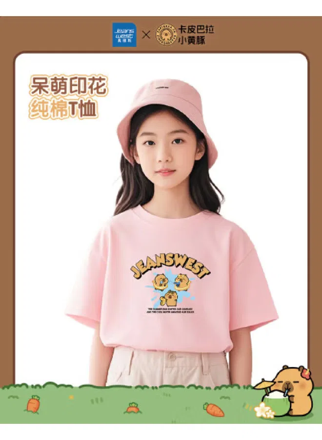 Футболка с принтом унисекс для детей Capybara x little yellow dolphin co-branded collection summer 2025 Jeanswest, розовый