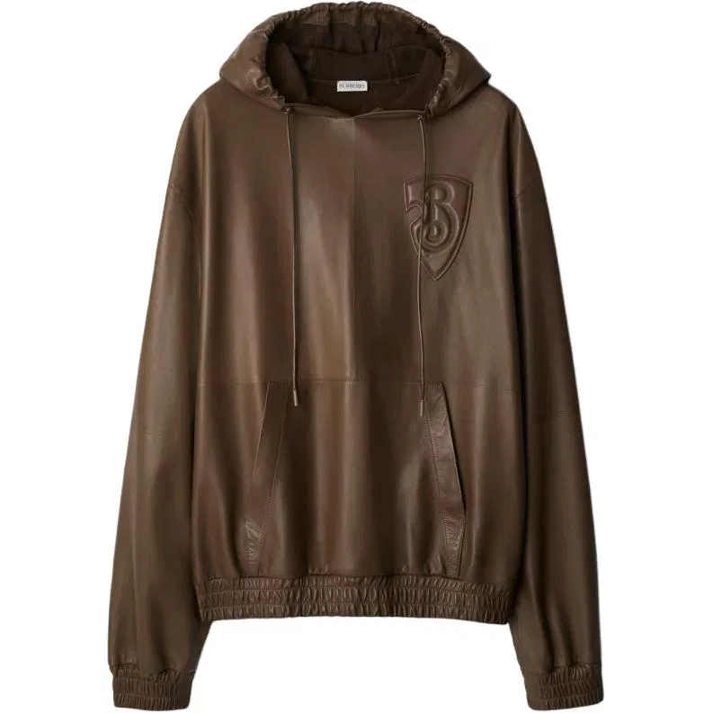 Мужская кожаная куртка с капюшоном B Shield Burberry, Brown