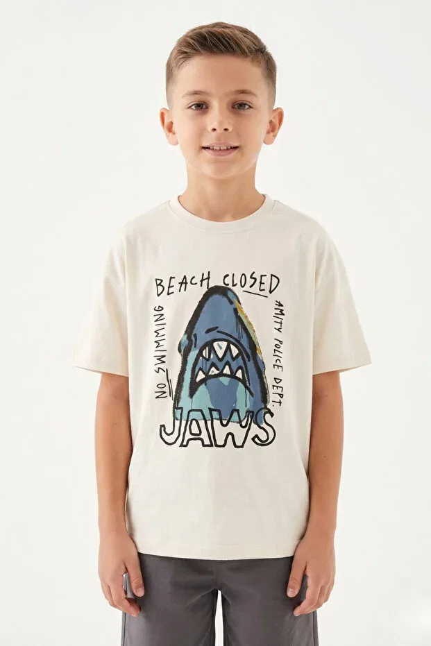 Детская футболка с принтом Shark Escabel, Beige