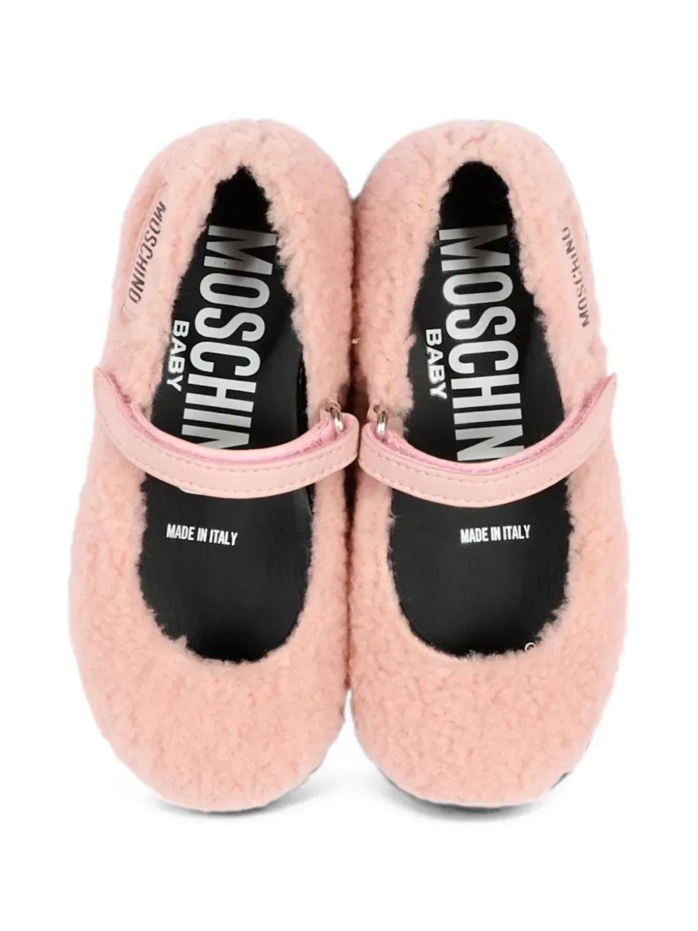 Балетки из искусственной овчины с нашивкой-логотипом Moschino Kids, розовый — фото 4