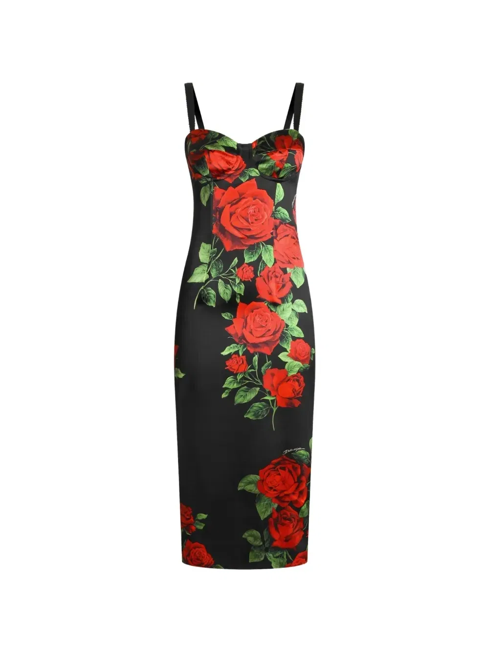 Атласное платье миди с принтом DOLCE & GABBANA, черный