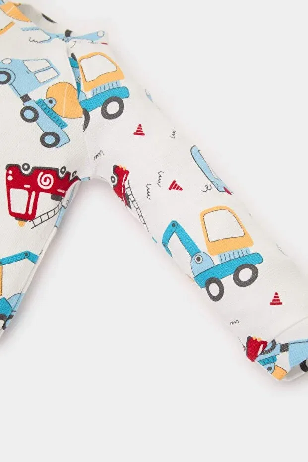 Детский комбинезон для мальчиков с принтом Ecru Baby Boy Jumpsuit E2395A5/ER105 Defacto, Ecru-ER105 — фото 3