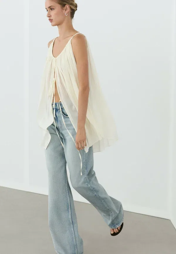 Топ из хлопка и купро Massimo Dutti, beige, бежевый — фото 2