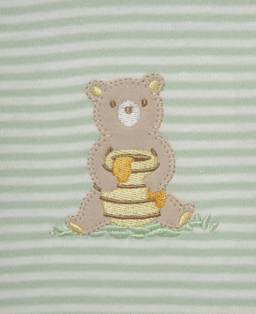 Комплект из 3 предметов: топ с длинным рукавом, ползунки и шапка с мишкой Little Me, Green — фото 4