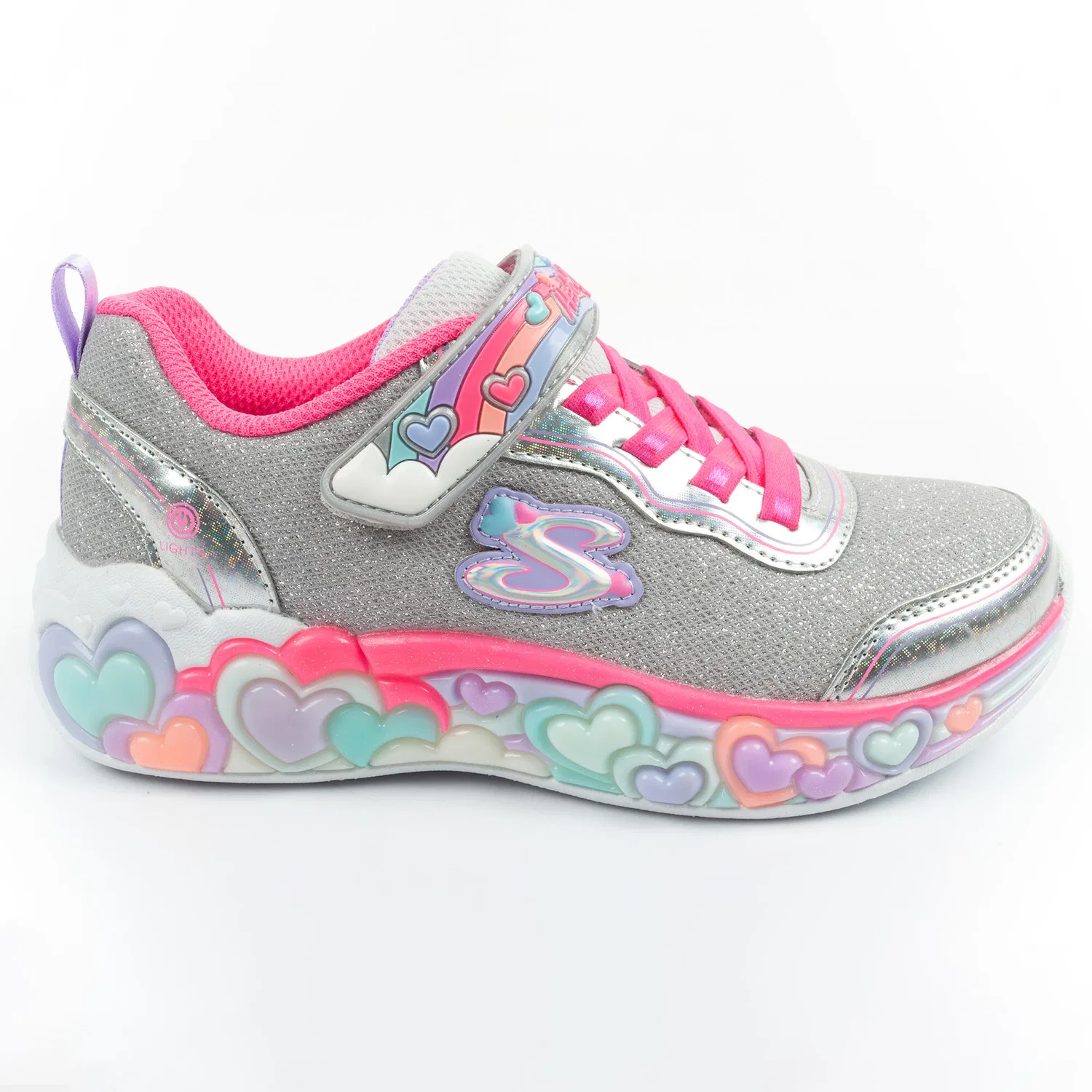 Детские кроссовки для девочек с LED-подсветкой S Lights Skechers, Silbergrau Bunt