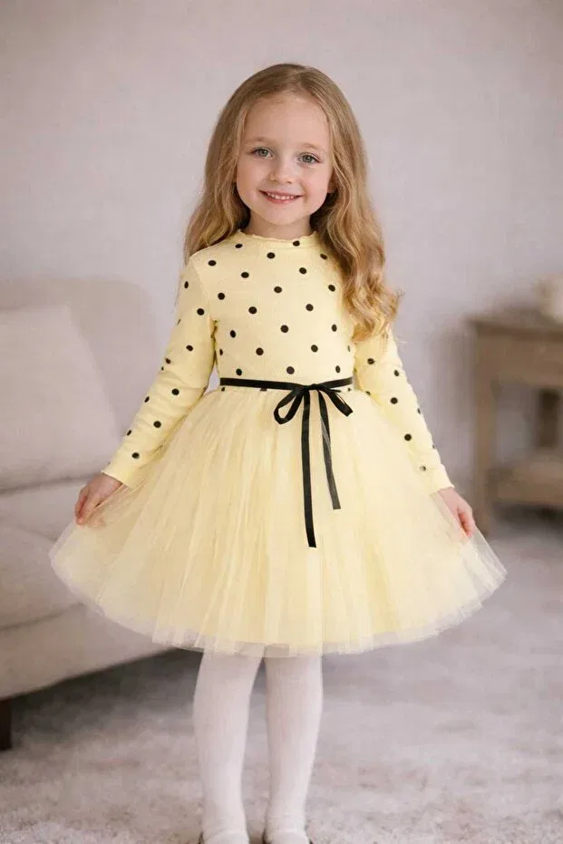 Детское платье для девочек с принтом Linda Long Sleeve Şirin Şeyler Butiği, Yellow