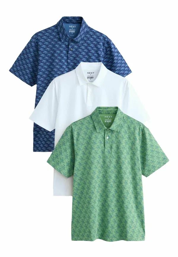 Комплект из 3 поло, хлопок, Polos three pack, Next, White, Green Hokusai, белый/синий/зеленый