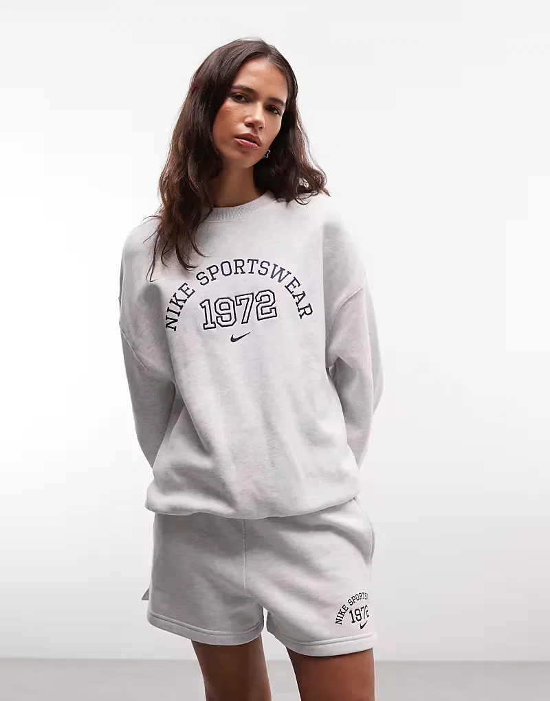 Свободная толстовка Nike Studio Fleece в стиле университетской формы, светло-серый