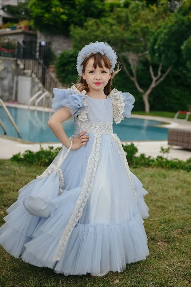 Детское платье для девочек с принтом Special Design Mialora Exclusive By Emel Ebru Özdemir, Blue
