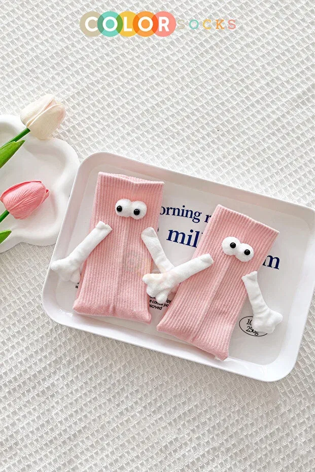 Детские носки с принтом 1 pair of pink hand-holding eyed magnet socks set Color Socks, Pink
