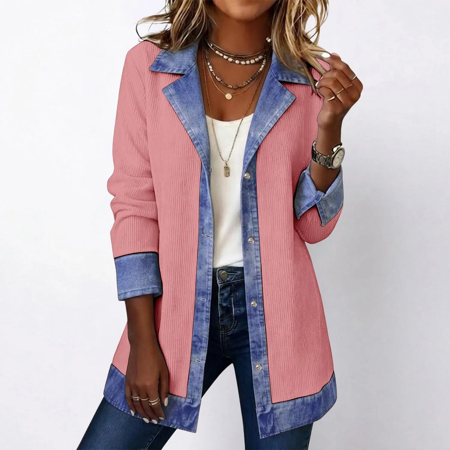 Женское длинное пальто из денима с кружевом oversize, Rosa — фото 3