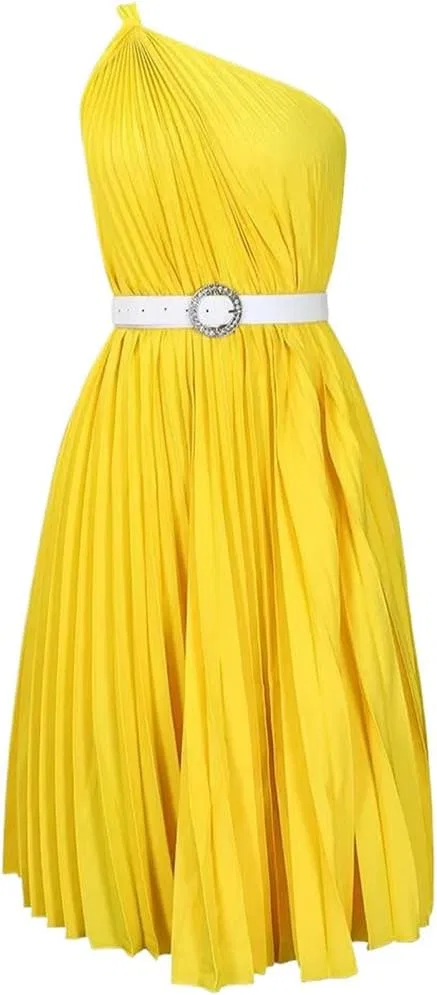 Женское A-силуэта платье с поясом, Yellow