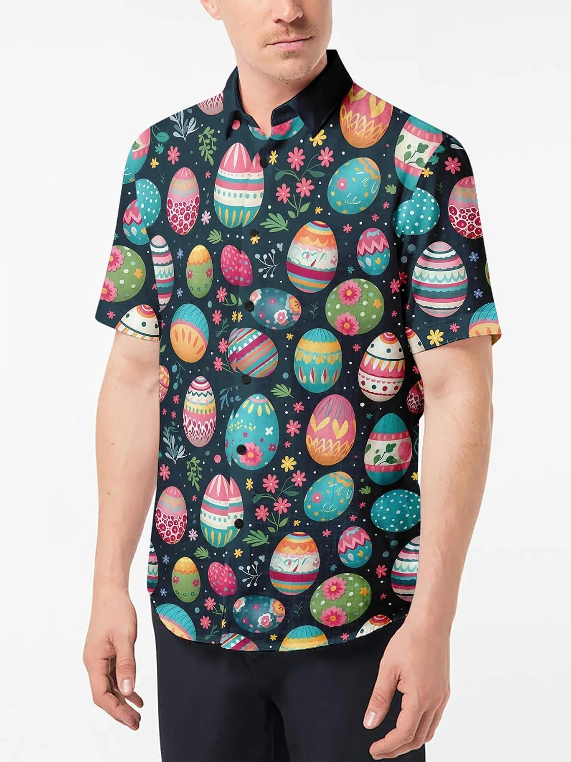 Мужская рубашка с принтом Easter Button Down Shirts, тёмно-синий — фото 4