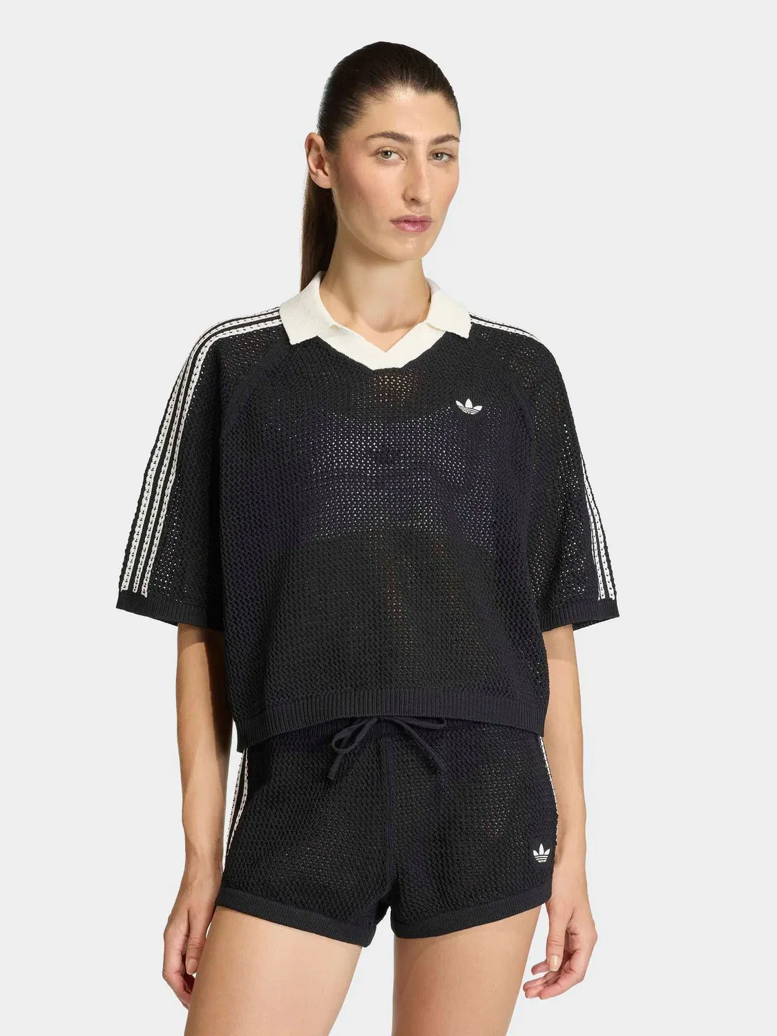 Футболка-поло вязаная крючком, черная adidas originals