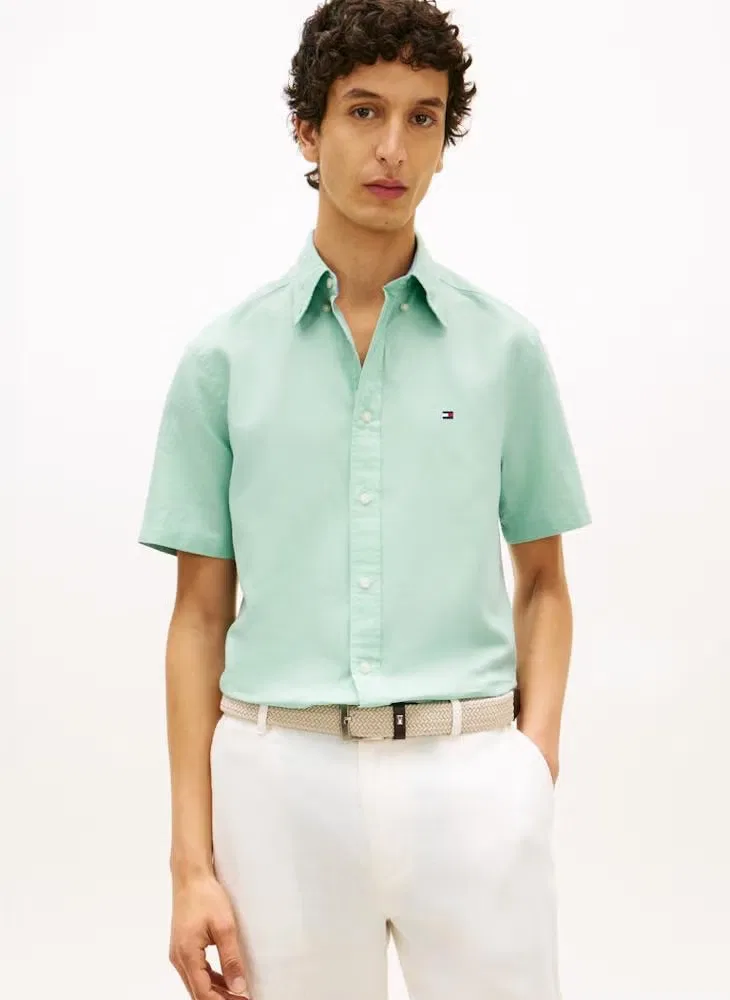Рубашка с коротким рукавом из смеси льна Regular fit Tommy Hilfiger, мятный