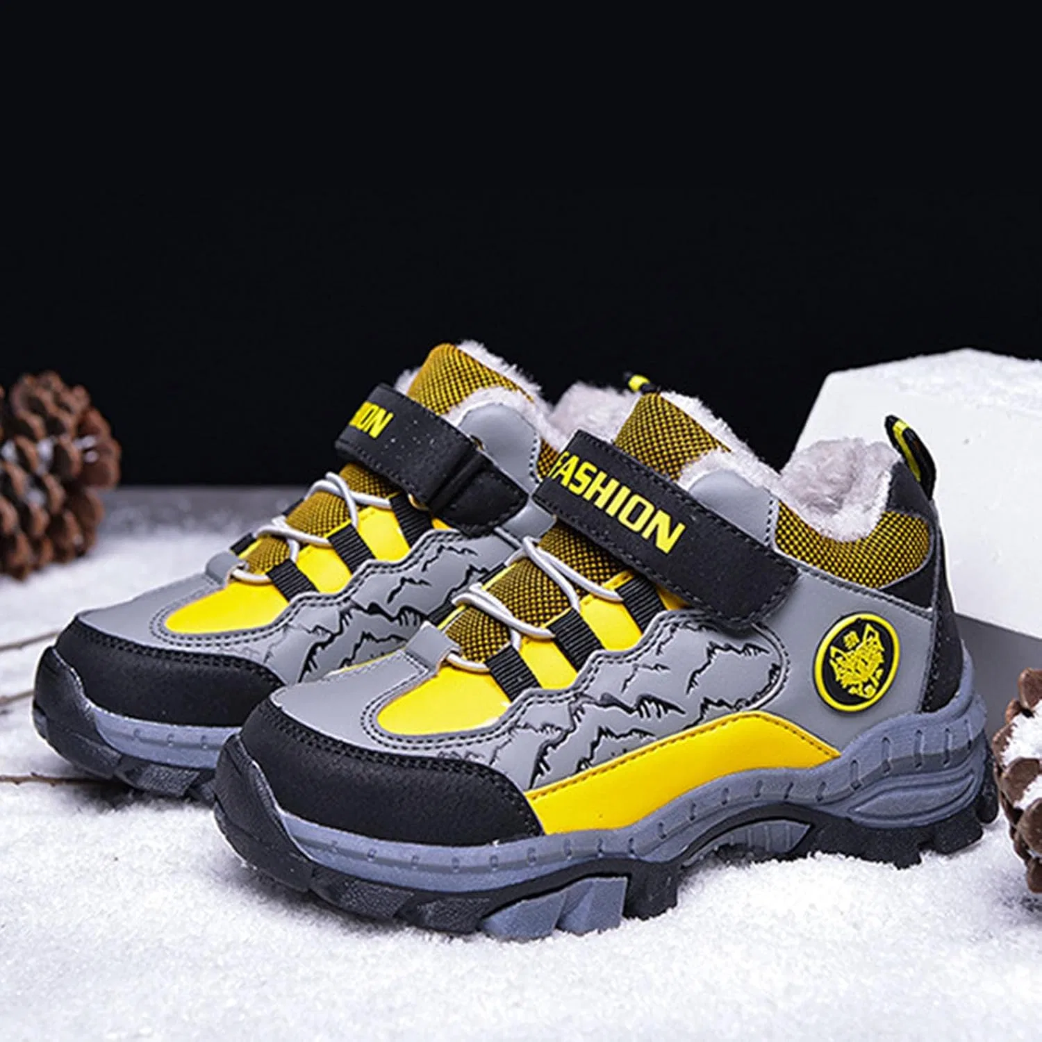 Детские кожаные зимние ботинки для мальчиков с утеплением, Yellow — фото 3