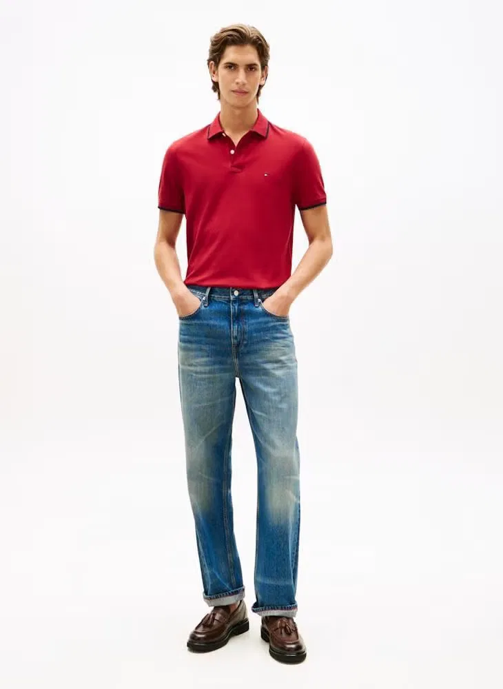 Поло с контрастной отделкой, хлопковое, Regular fit, Tommy Hilfiger, красный — фото 4