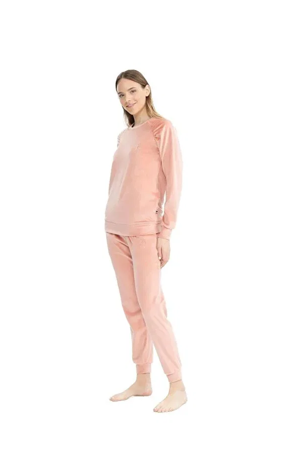 Женская пижама из вельвета с длинным рукавом U.S. Polo Assn., Salmon — фото 2
