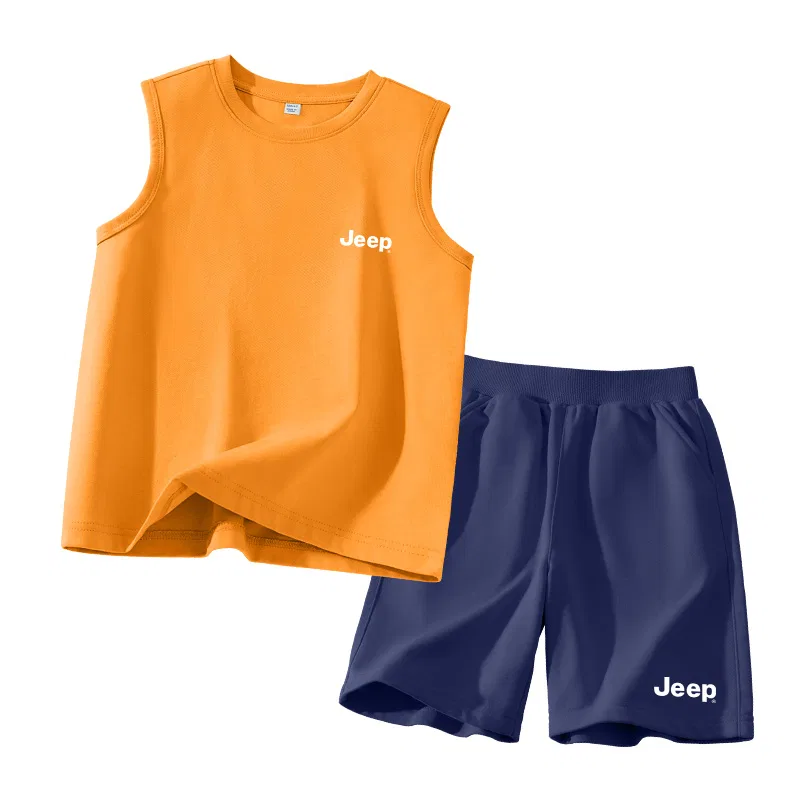 Детский спортивный комплект с коротким рукавом, модель 23TB01-TDK1-J5, Jeep, Orange/E White Label Silicone K-Navy/E White Label Left Lower K