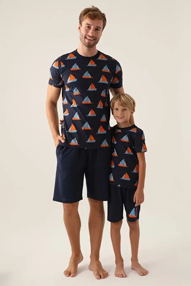 Детский комплект бермуд для мальчиков с принтом Father son bermyuda set Roly Poly, Navy Blue