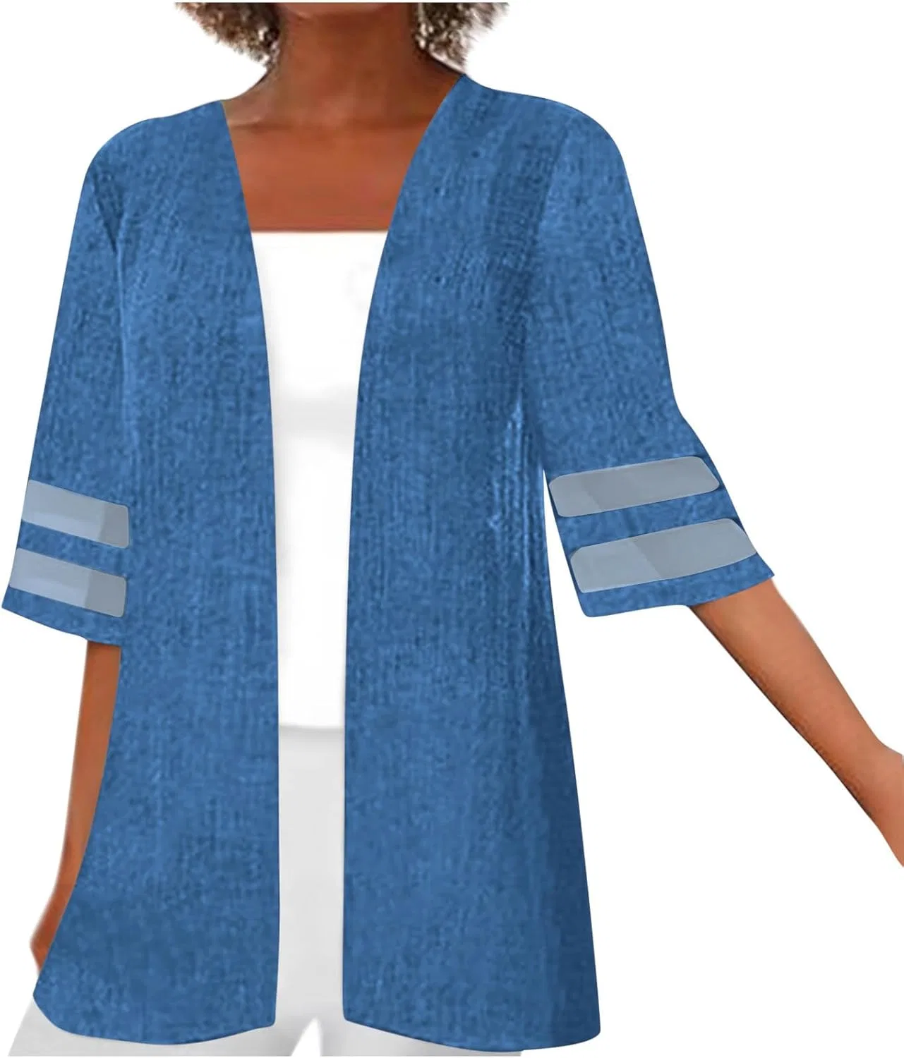 Женский пляжный кардиган кимоно с кружевной отделкой, Blue