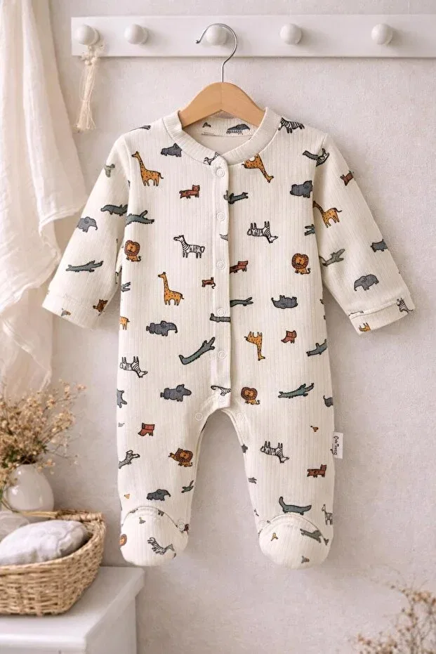 Детский комбинезон для новорожденных с принтом Safari Cotton Pack Ellsia, Beige — фото 3