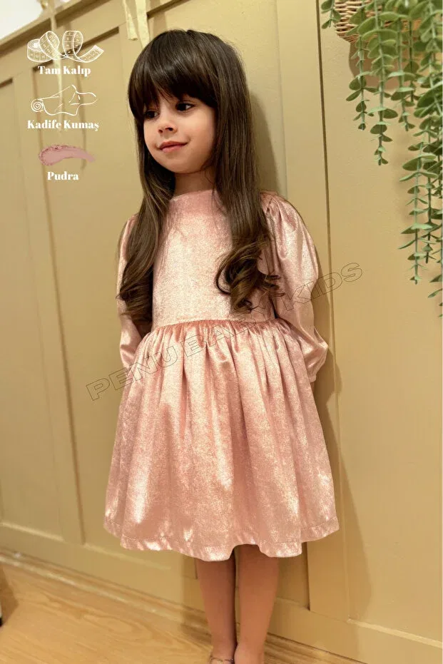 Детское платье для девочек из вельвета Penu Baby Kids, Powder — фото 3