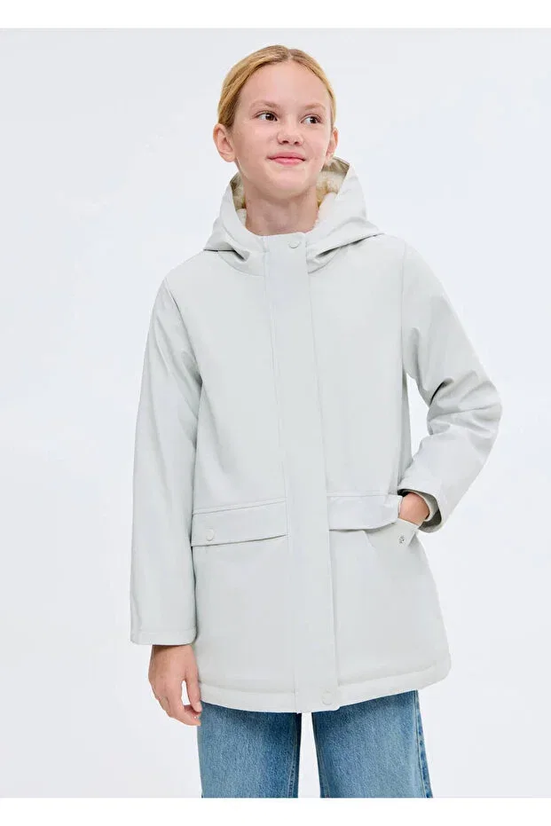 Детское пальто для девочек с капюшоном Mango Kids, Sky Blue
