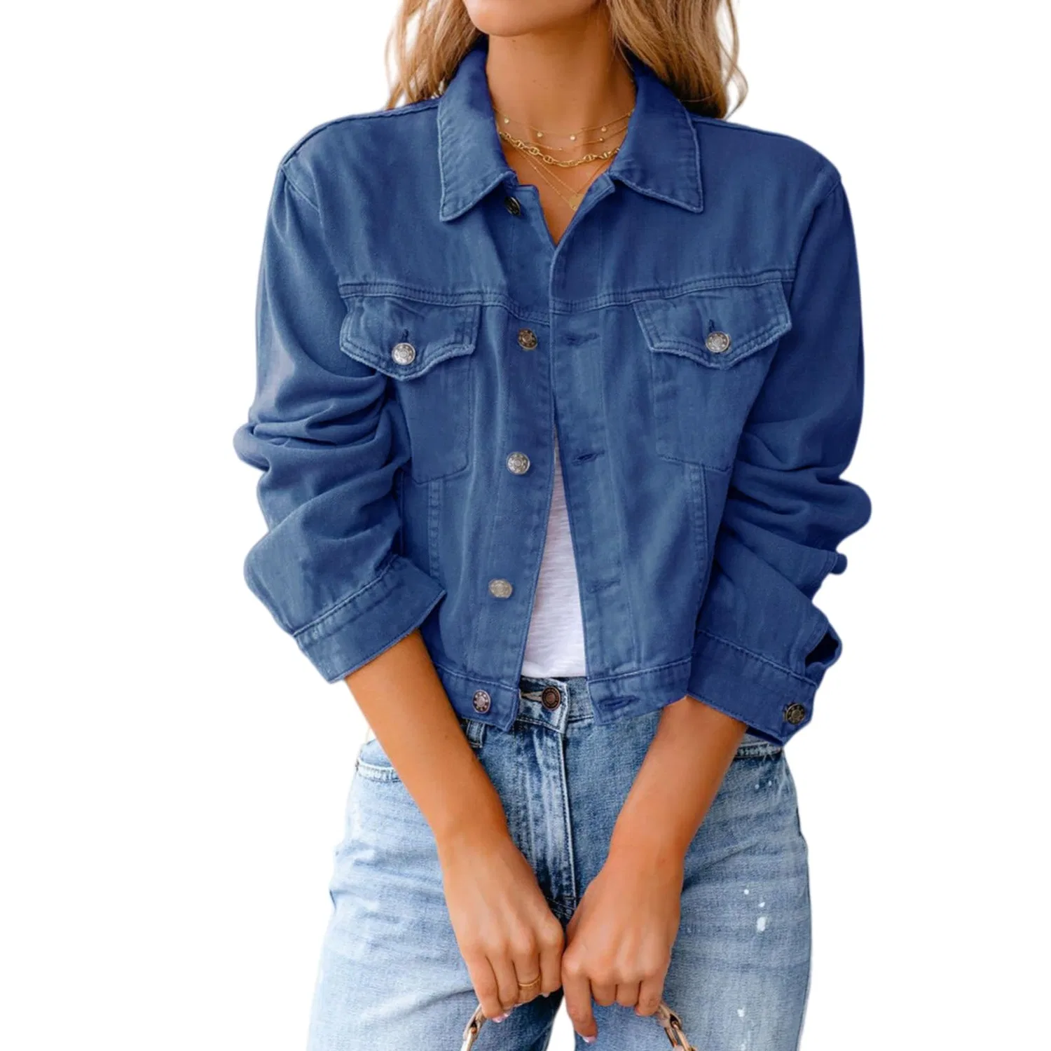 Женская джинсовая куртка с длинным рукавом, Western, Dark Blue