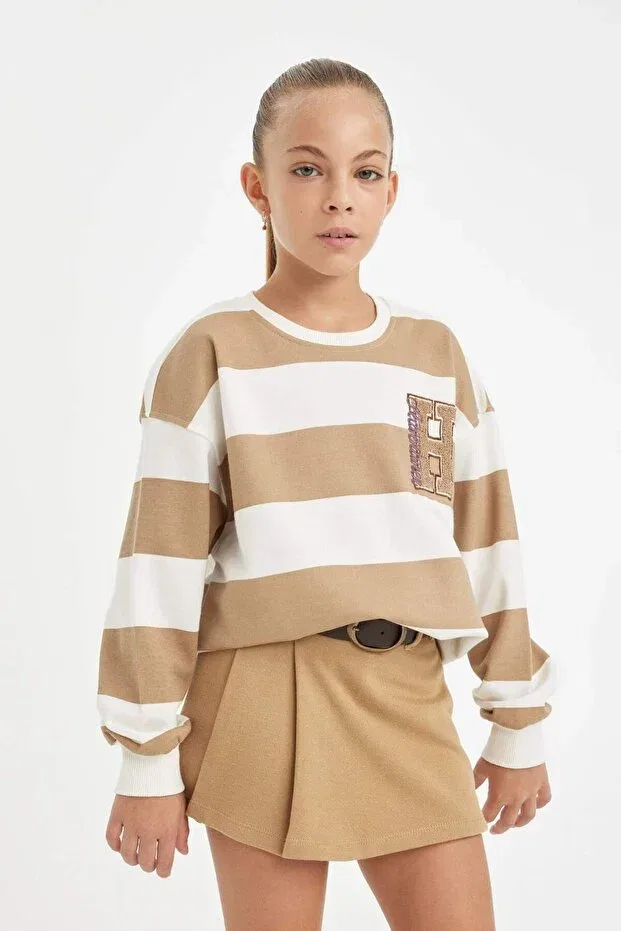 Детские свитшот для девочек с вышивкой Defacto, Beige-Bg739