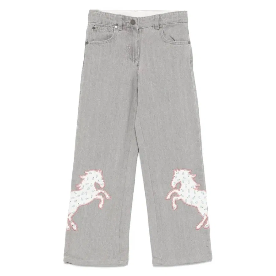 Джинсы с вышивкой лошади Kids Horse Embroidered Denim Jeans Stella McCartney, Grey