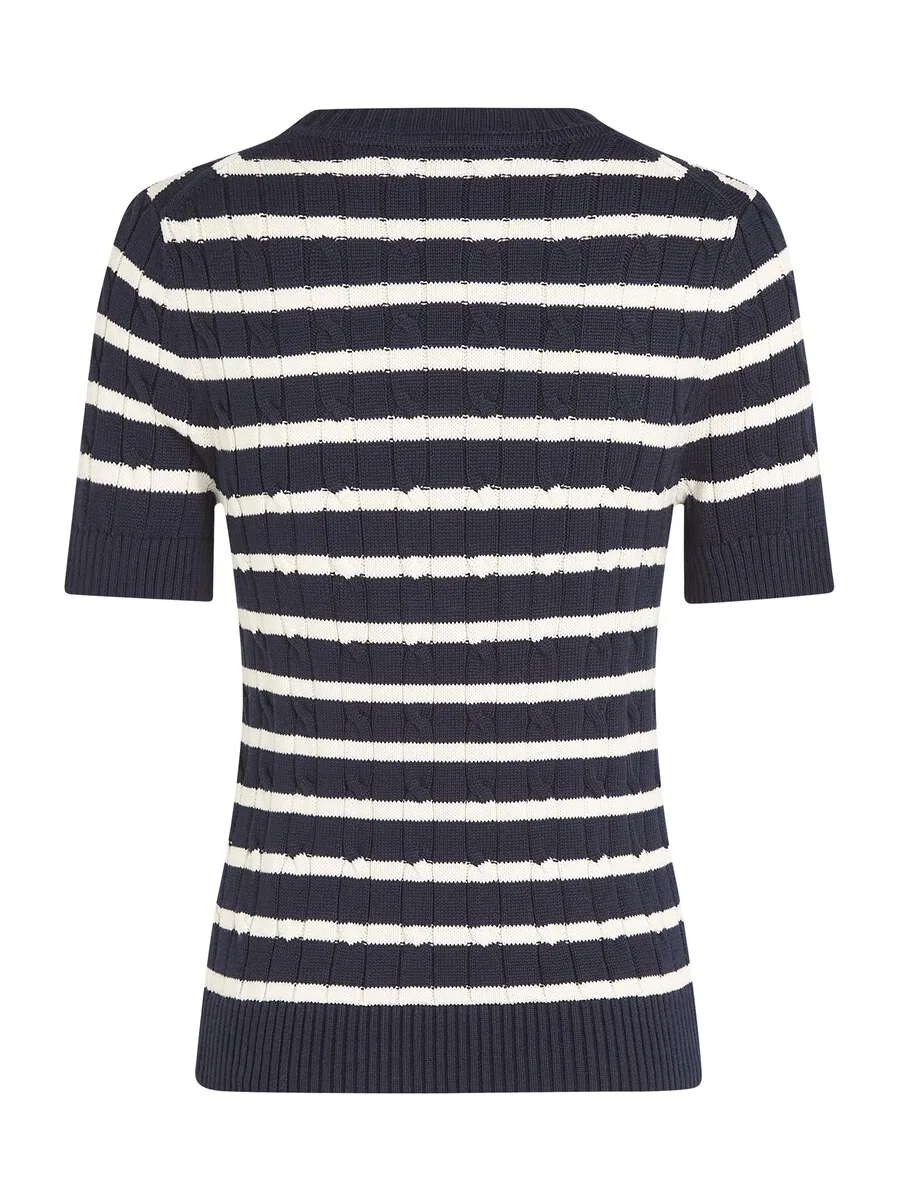 Свитер TOMMY HILFIGER с коротким рукавом и узором «косичка» синего цвета — фото 2