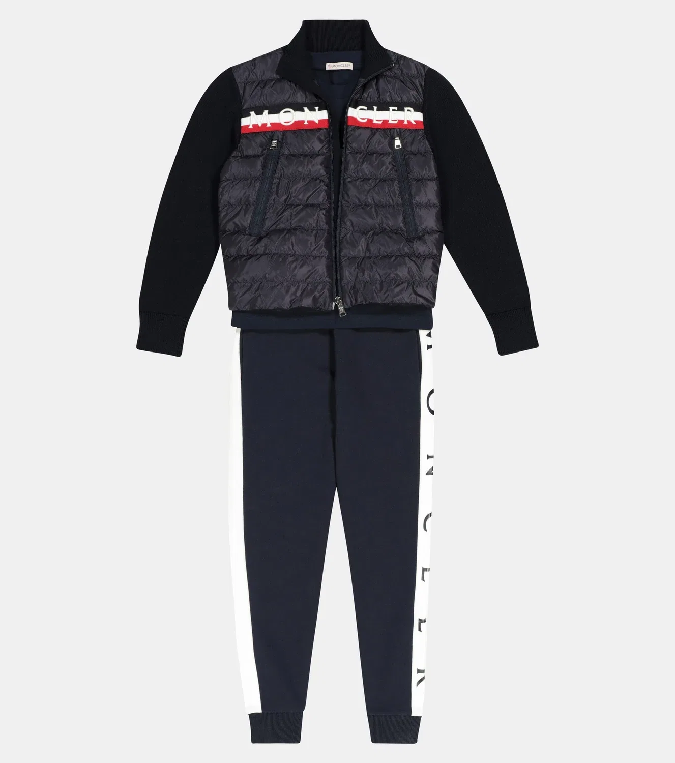 Пуховик с логотипом и прострочкой Moncler Enfant, синий — фото 2