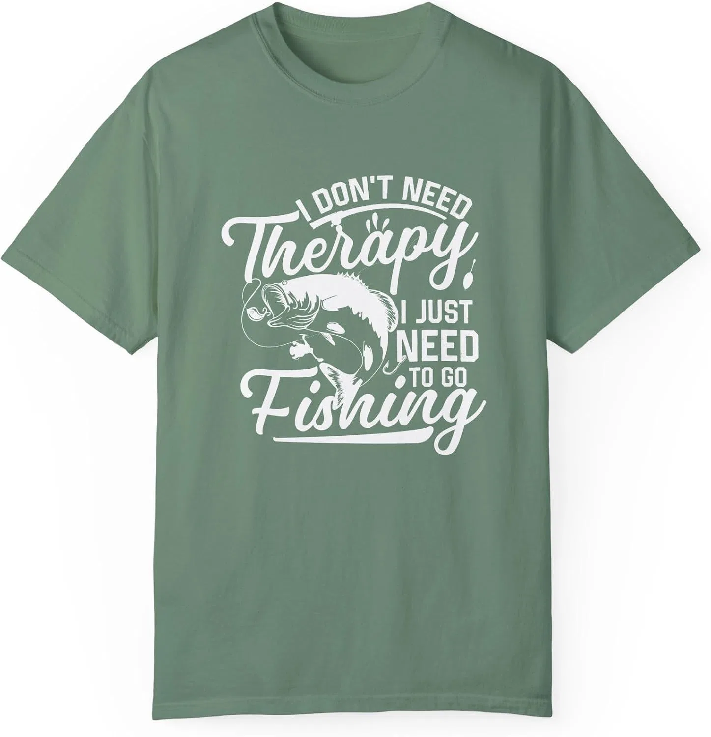Футболка с принтом I Don't Need Therapy, I Just Need to Go Fishing Comfort Colors 1717, Light Green