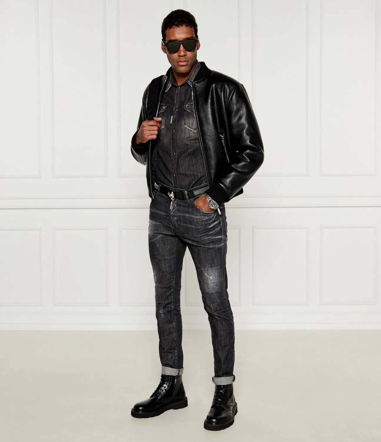 Джинсовая рубашка классическая western Dsquared2, черный — фото 2
