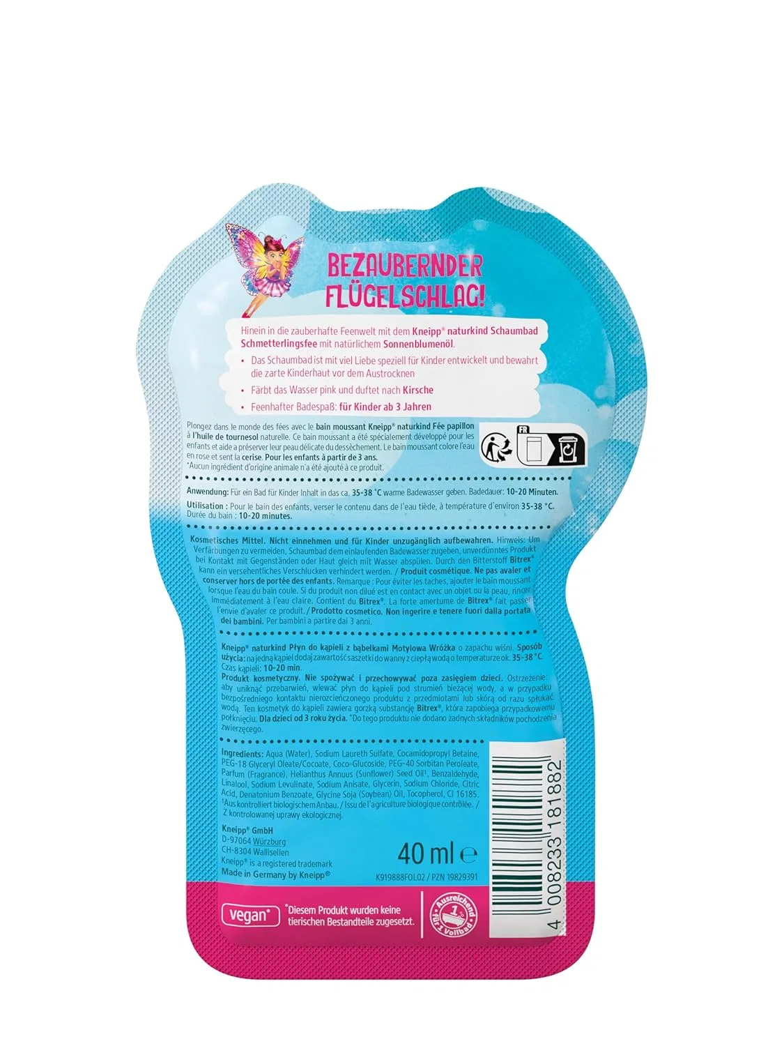 Пена для ванны Butterfly Fairy Bubble Bath Kneipp, 40 мл, Вишня — фото 3